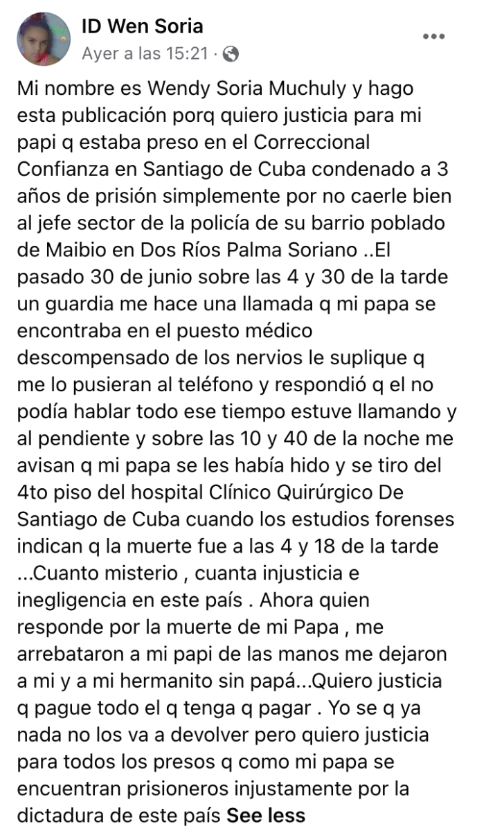 Cubana pide justicia para su padre fallecido mientras estaba preso