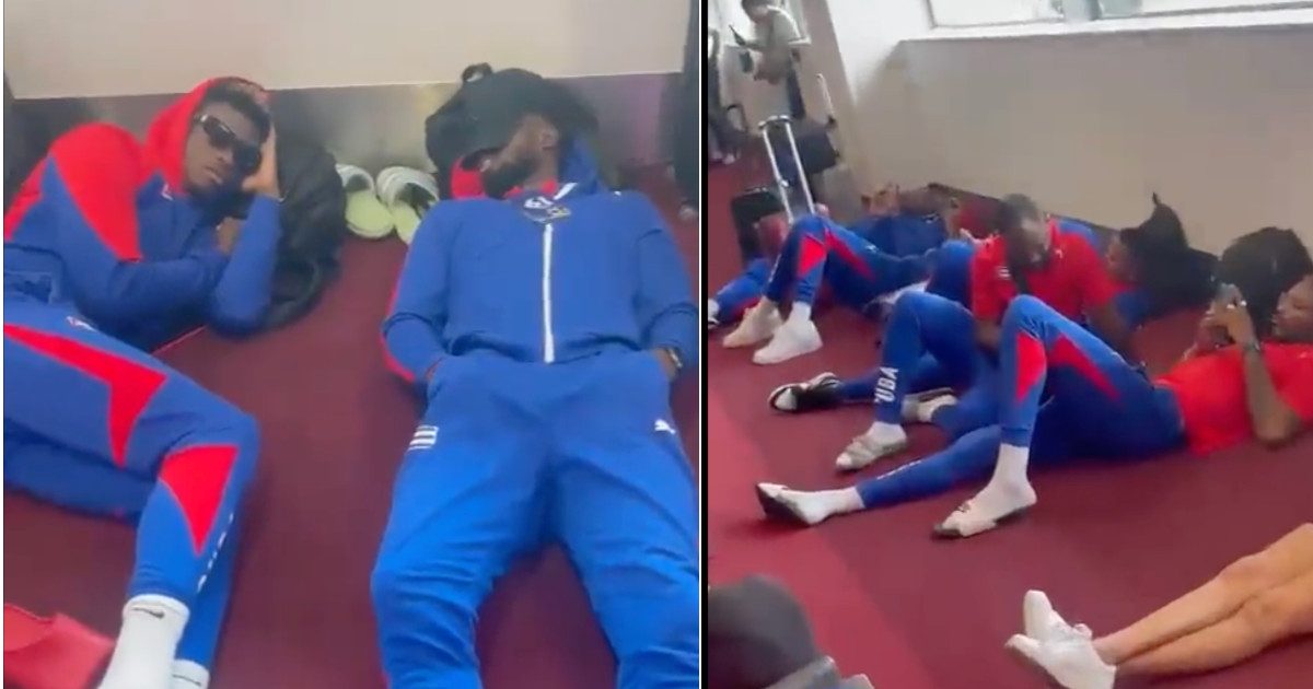 The Cuban volleyball team sleeps on the floor after a decision by the Cuban Federation